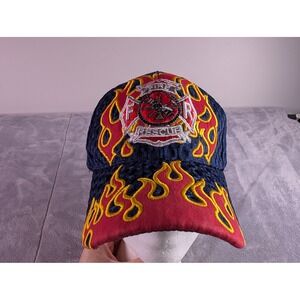 Santo Cap Fire Rescue First In Last Out Navy Blue Flame Mesh Hat Adjustable